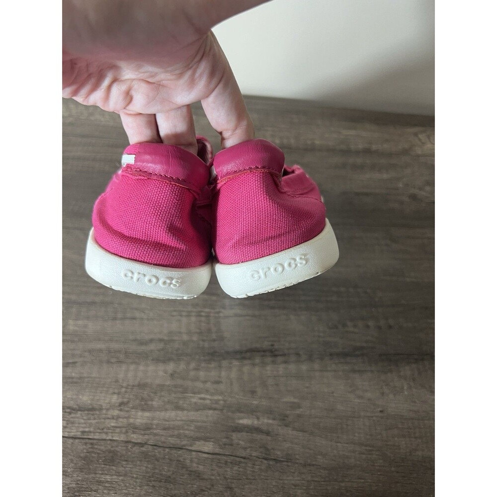 CROCS women size 9 Pink Canvas Slip-On LOAFER BOAT SHOES - Picture 7 of 12